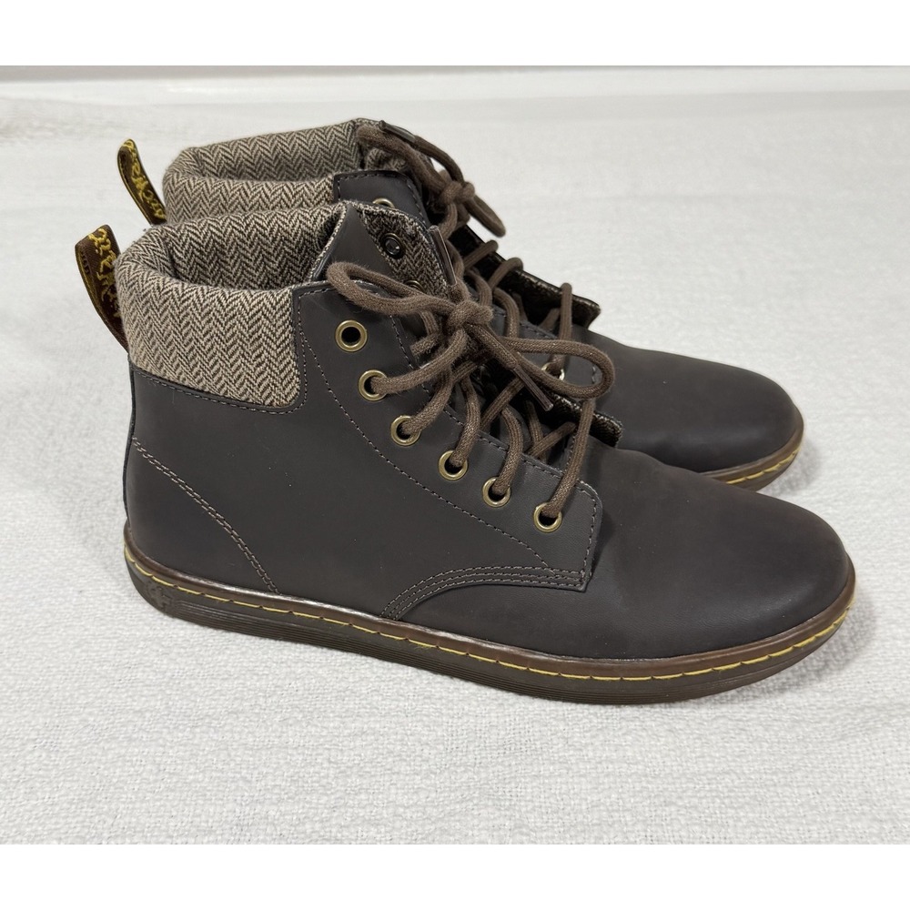 Dr Martens Maelly Boots Womens Size 8 Brown‎ Leather Herringbone Ankle Combat